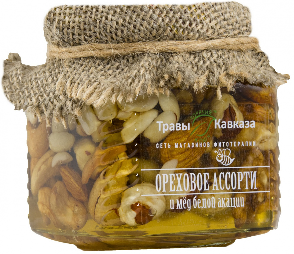 Купить ореховое ассорти в мёде акации "травы кавказа" 285 гр. с доставкой по России